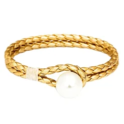 Kiel James Patrick Pearl Knot Gold^ Leather Bracelets