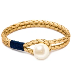 Kiel James Patrick Pearl Knot Gold^ Leather Bracelets